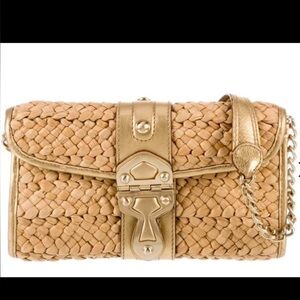 Michael Kors straw wicker shoulder purse bag gold hardware
